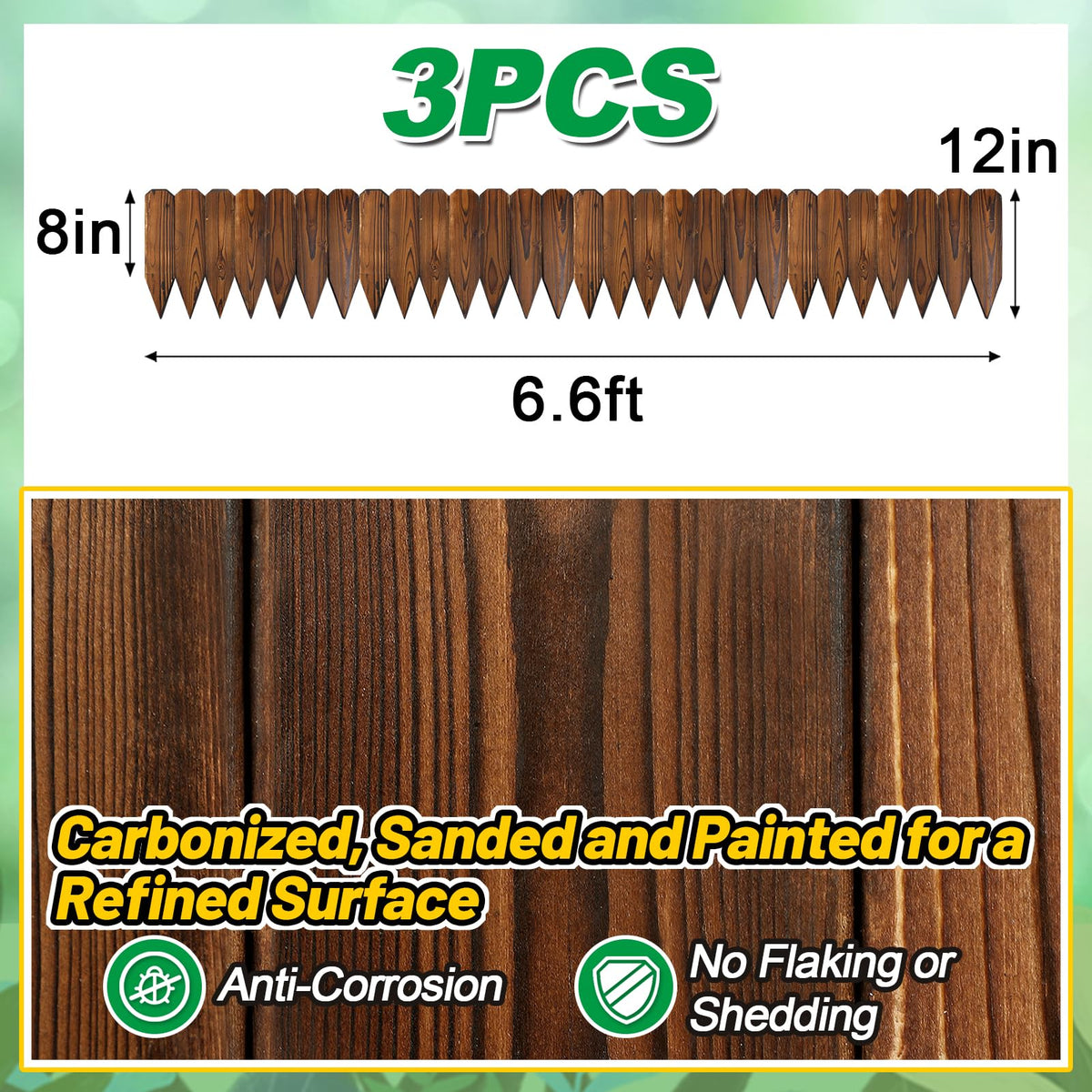 Alphatool Rustic Pine Garden Fence three pieces of 6.6 ft each totaling 19.8 ft