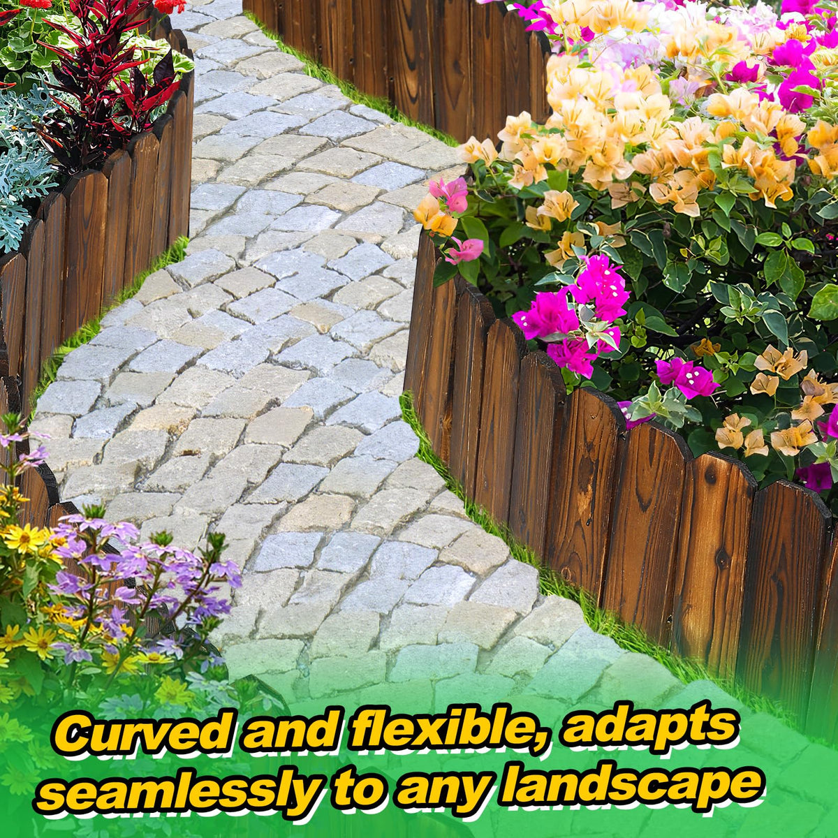 Alphatool Rustic Pine Garden Fence easy install with pointed ends directly into soil