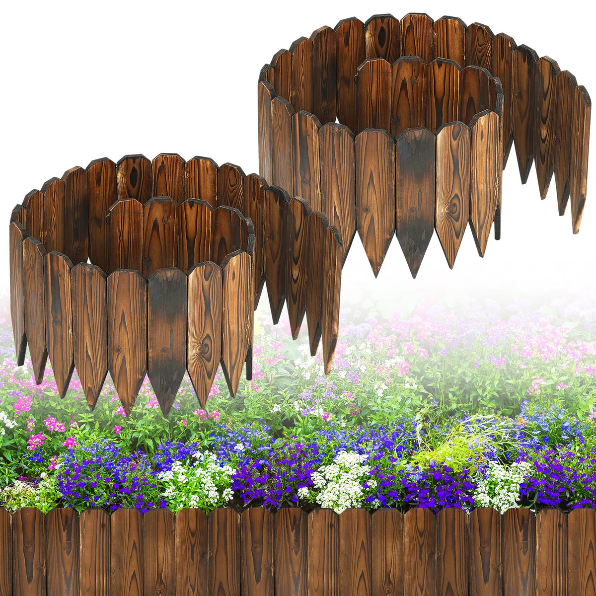 Alphatool rustic pine fence panel setup demonstrates easy installation for defined garden borders.