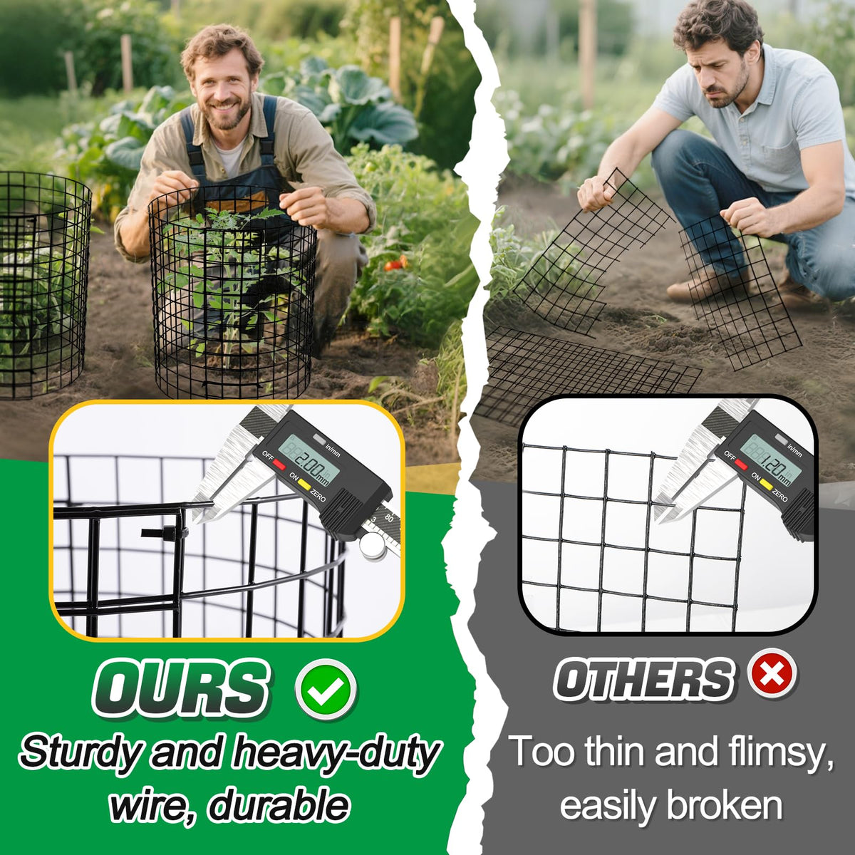 Alphatool semi-circular nets spliced for taller or wider coverage in garden.