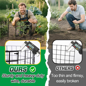 Alphatool semi-circular nets spliced for taller or wider coverage in garden.