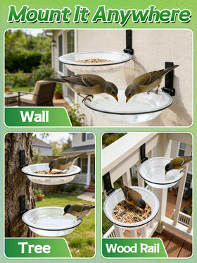 Alphatool windproof bird feeder tray close-up showing 7.2-inch diameter.