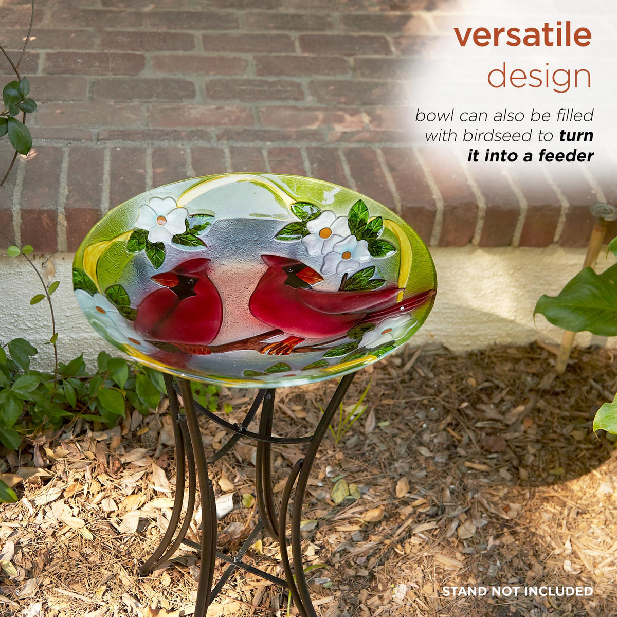 Alpine glass birdbath with 4-liter capacity for multiple birds.