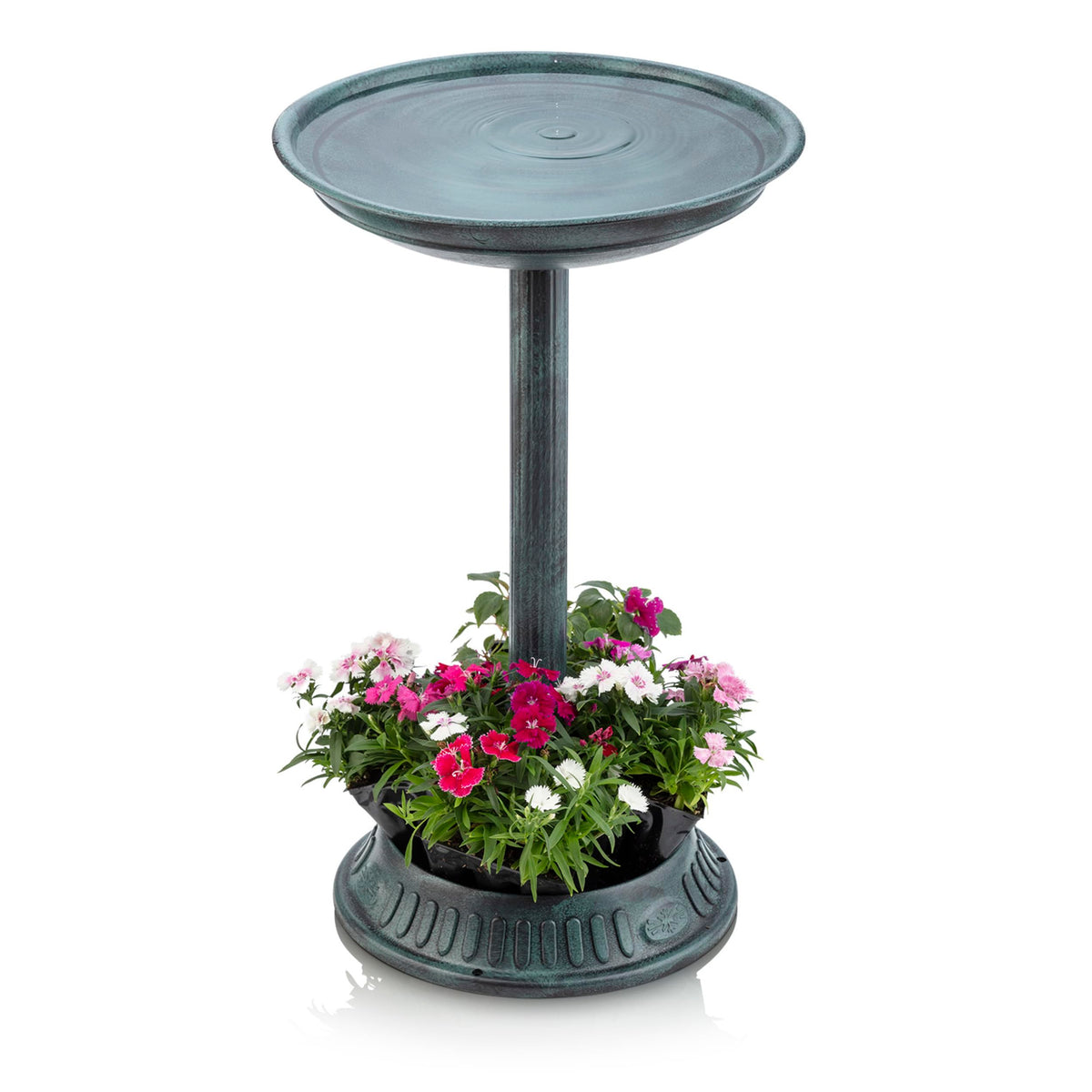 Alpine birdbath weather-resistant-polypropylene-green: durable outdoor decor that lasts season after season.