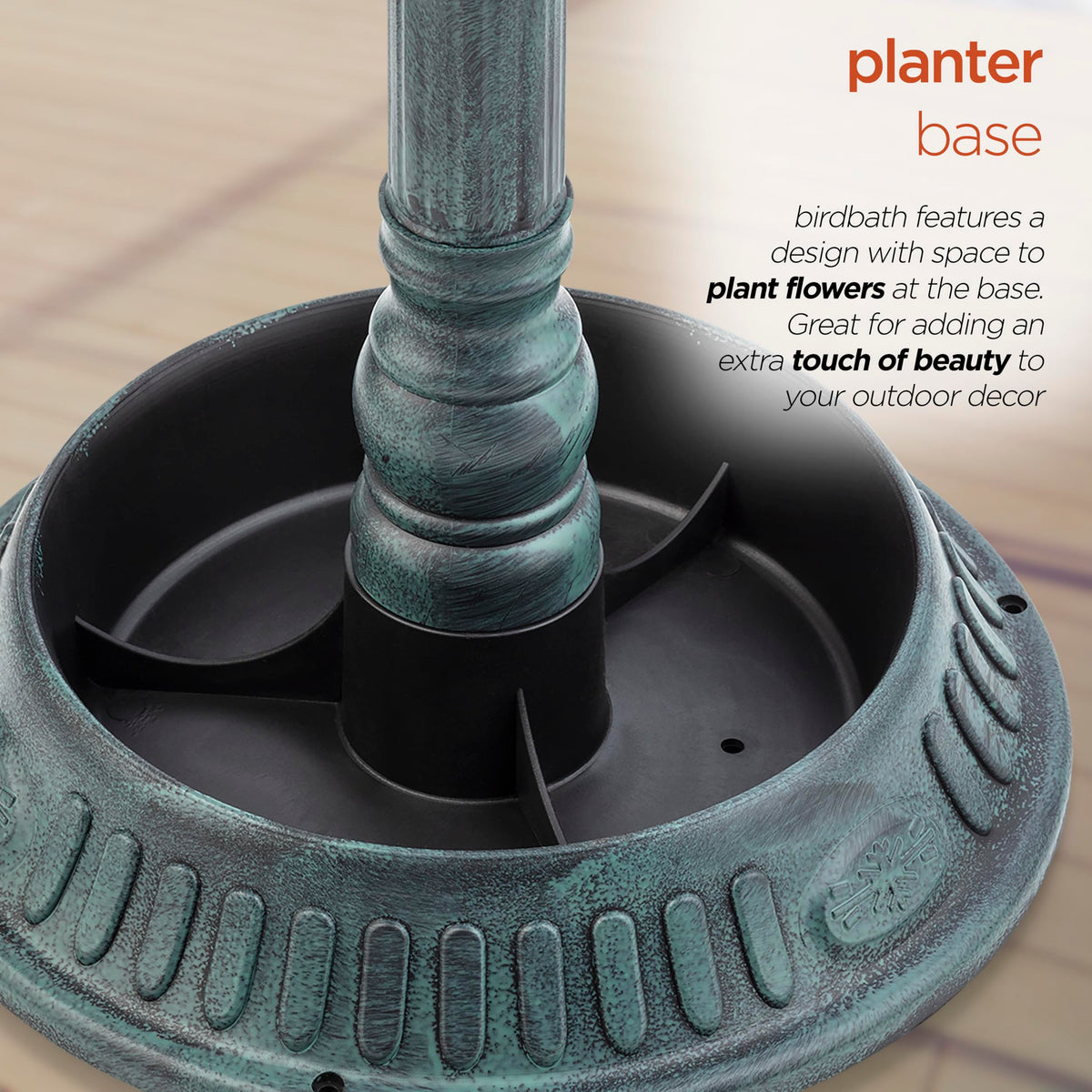 Alpine birdbath wide-shallow-bowl-green: inviting drinking and bathing for backyard birds.