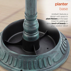 Alpine birdbath wide-shallow-bowl-green: inviting drinking and bathing for backyard birds.