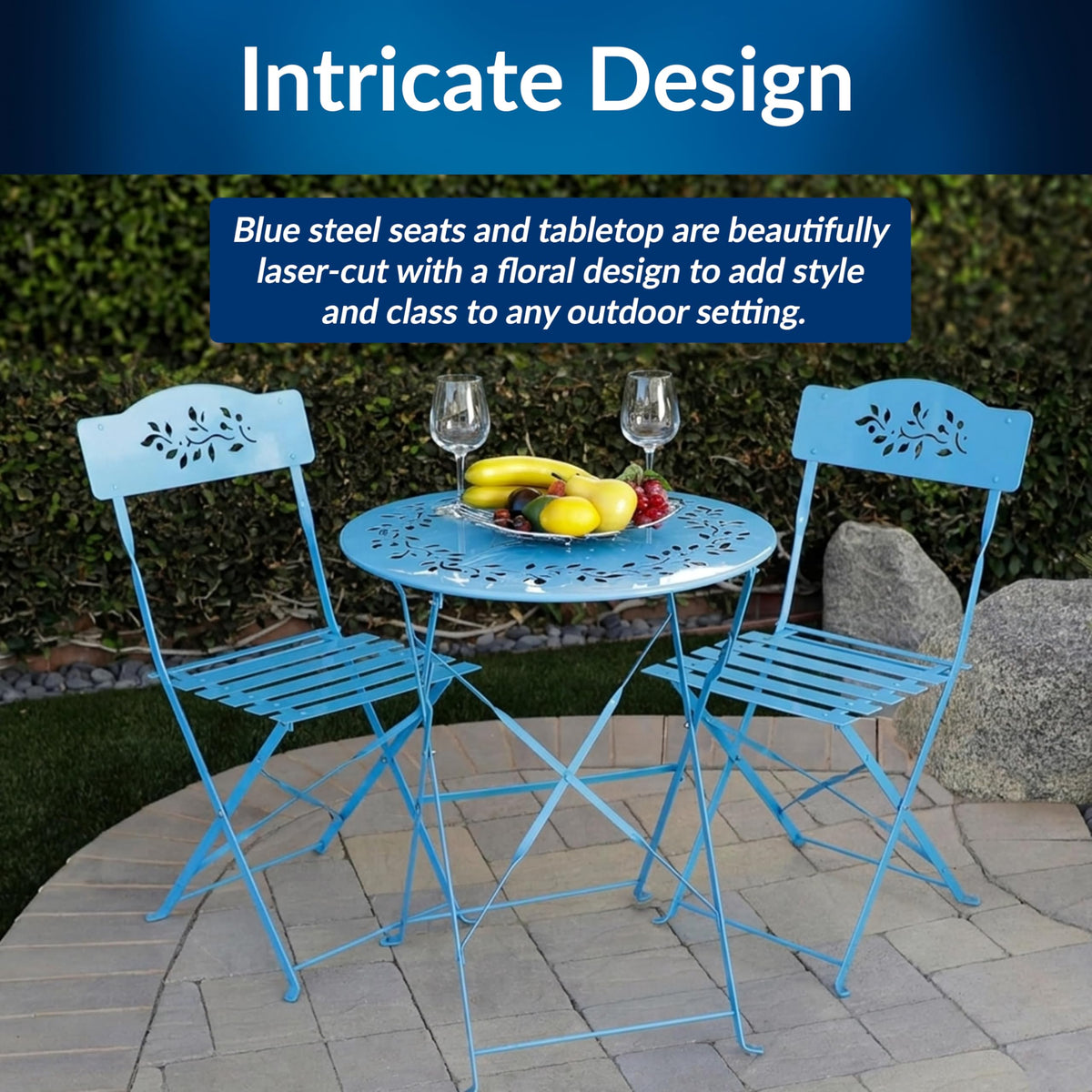 Alpine Bistro Set compact-dining-area blue finish suits balconies and breakfast nooks.