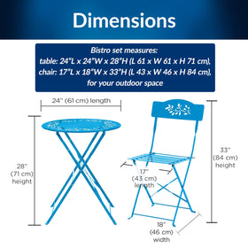 Alpine Bistro Set steel construction resists rust and wear in all seasons.