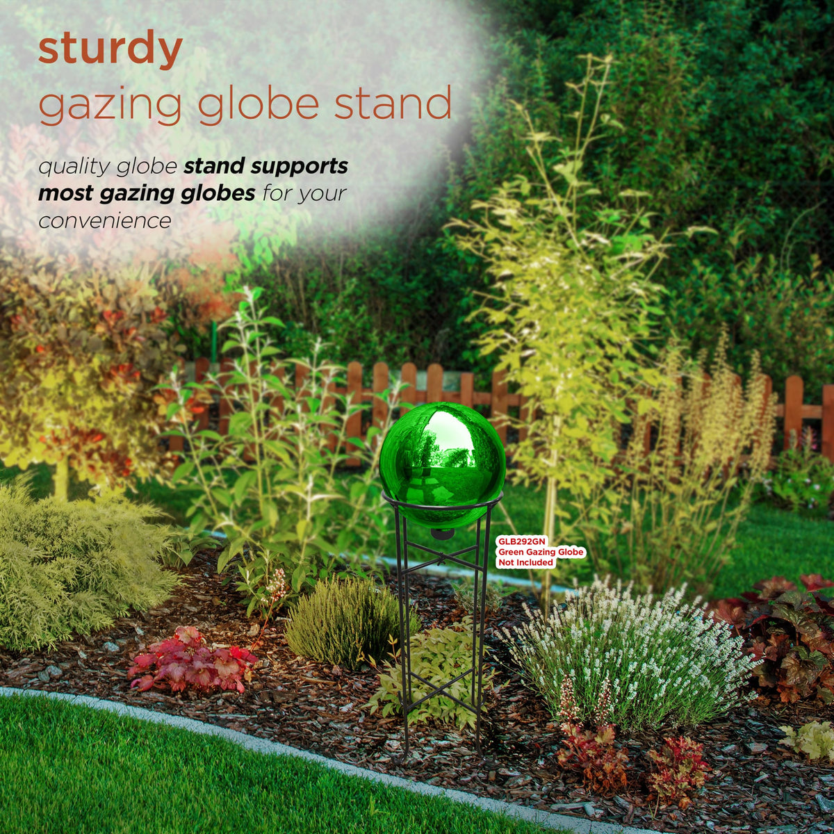 Alpine Corporation 24-inch gazing globe stand front view with elegant black finish.