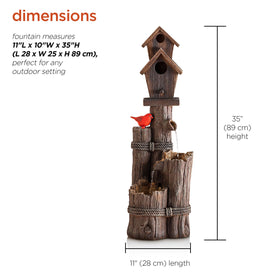Alpine Corporation 3-tier birdhouse with log tiers creates relaxing water sounds outdoors