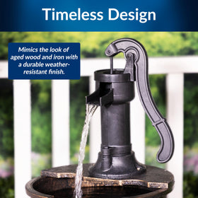 Alpine Corporation antique pump head fountain enhances porch decor with nostalgic appeal