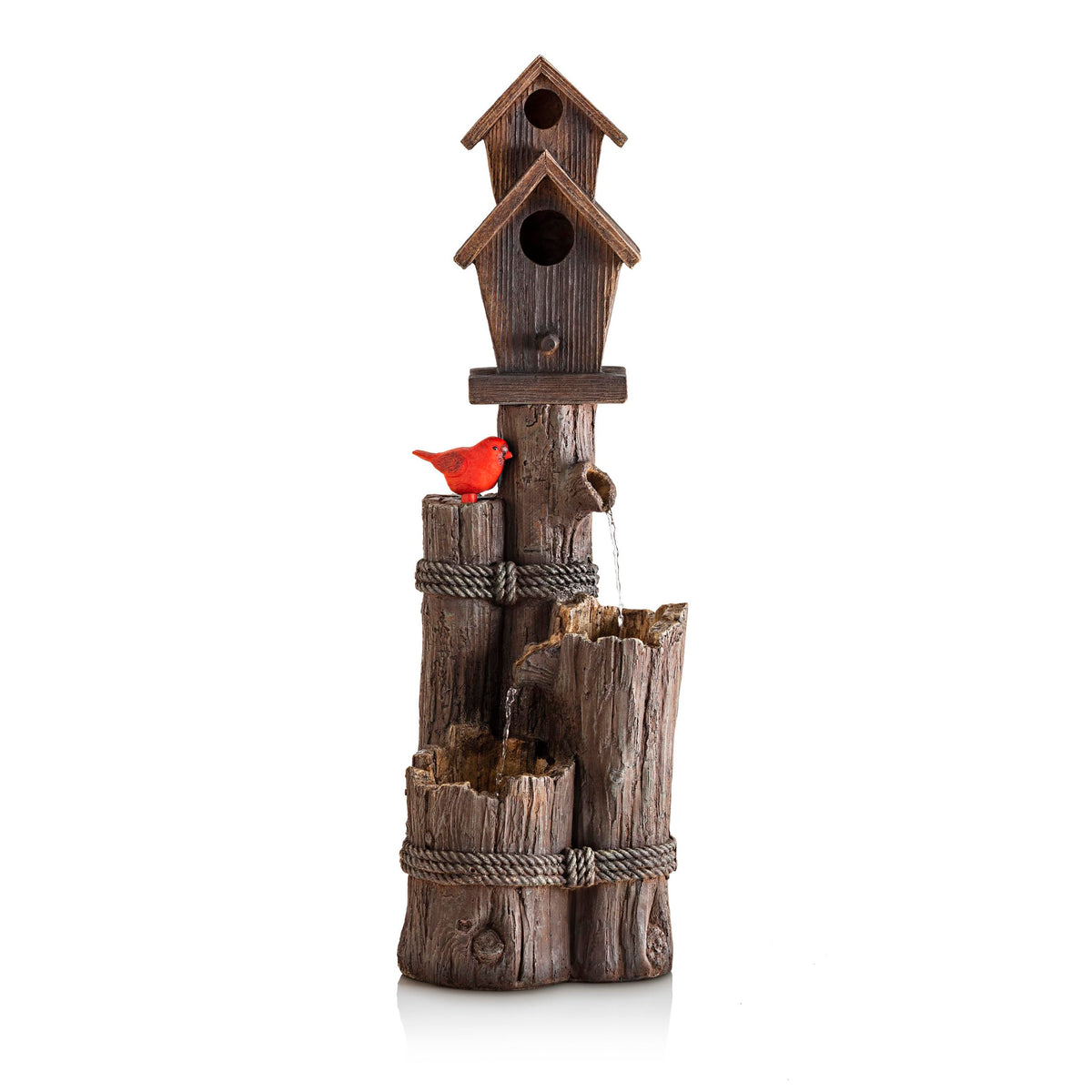 Alpine Corporation cardinal perched detail adds a bright focal point to rustic spaces