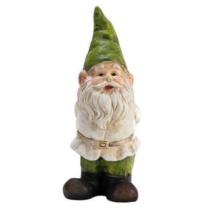 Alpine Corporation gnome statue with hands behind back welcomes guests to the garden