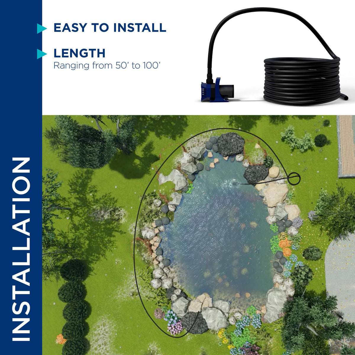 Alpine tubing virtually invisible underwater for discreet water features