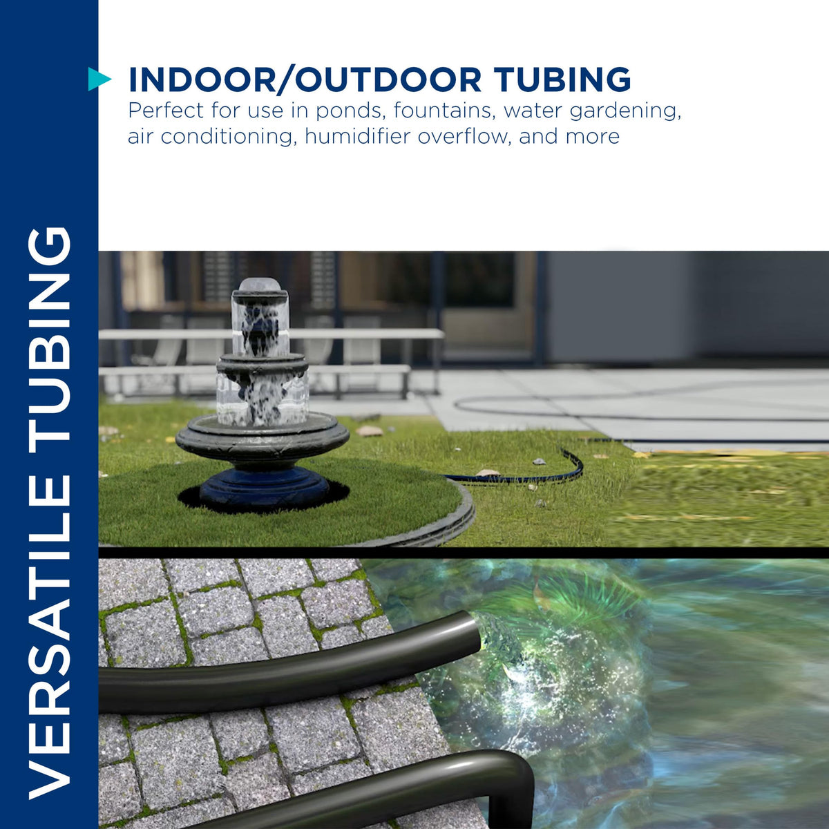 Alpine tubing used in ponds and fountains for clean water flow