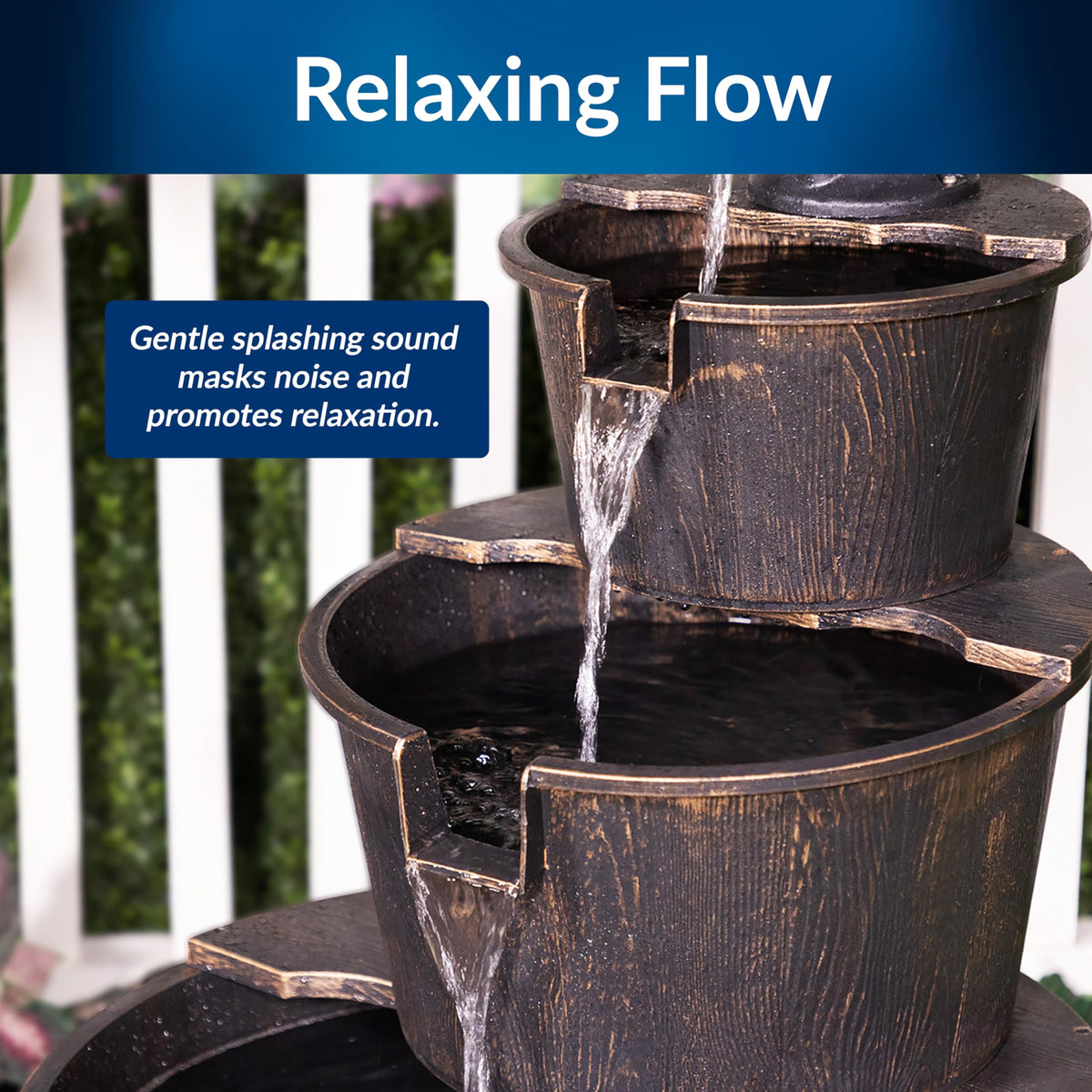 Alpine 40-inch fountain delivers gentle water cascade for outdoor relaxation and ambiance