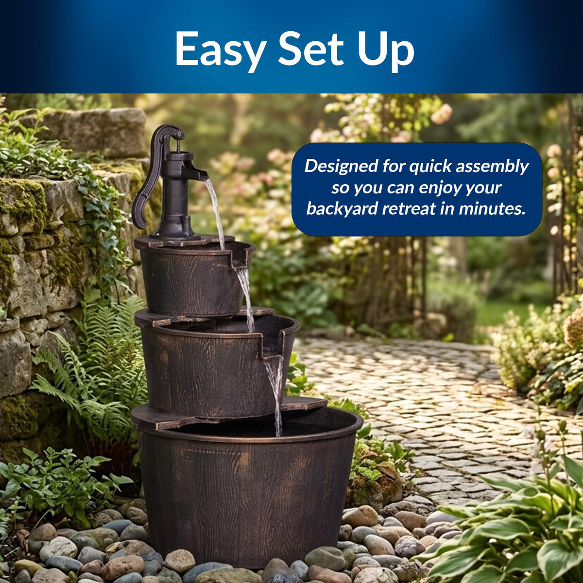 Alpine quick-connect pump and water flow create easy setup for gardens
