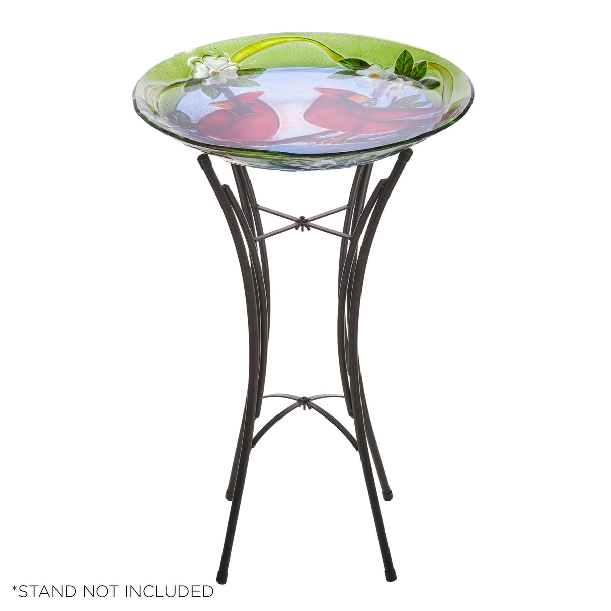 Durable glass Alpine birdbath designed for year-round outdoor use.