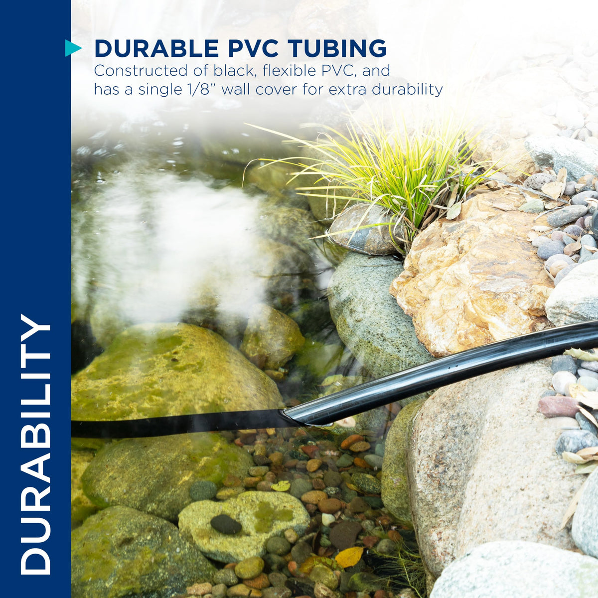 Alpine tubing appears virtually invisible underwater in a fountain scene