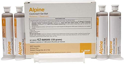Alpine roach gel bait 4-tube set for indoor and outdoor use, fast-acting control.