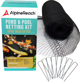 AlpineReach Pond Netting Kit over pond protecting koi from predators and debris