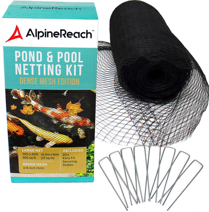 AlpineReach Pond Netting Kit over pond protecting koi from predators and debris