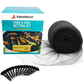 AlpineReach pond netting kit covers a 28x30 ft pond to protect koi.