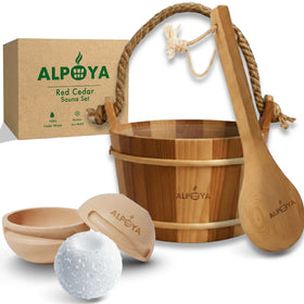 ALPOYA cedar sauna bucket with handle for easy pouring and transport.