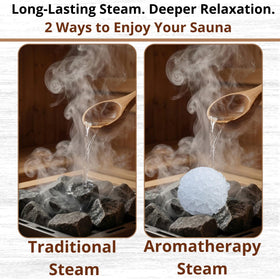 ALPOYA cedar ladle pouring water for controlled steam.