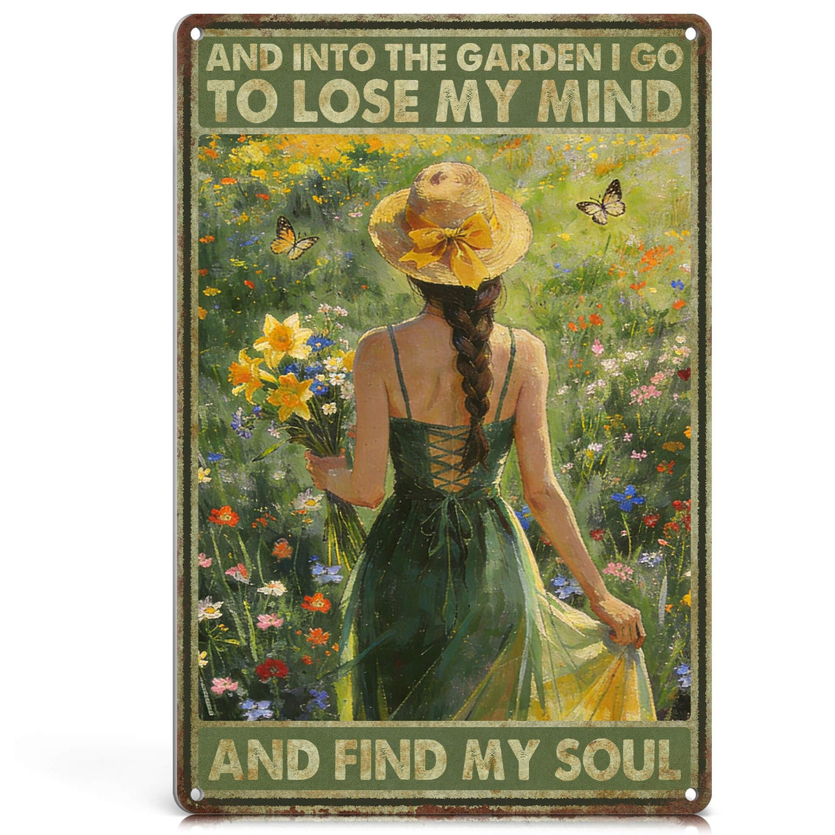 ALREAR garden sign with 'into the garden I go' design for outdoor decor and whimsy