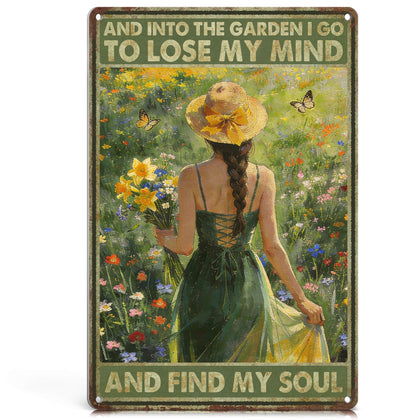 ALREAR garden sign with 'into the garden I go' design for outdoor decor and whimsy