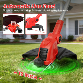ALSO GO 21V trimmer with 12-inch cutting swath saves time on mowing