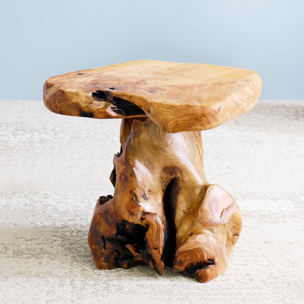 ALTERMATE handcrafted cedar stool highlights artisan details and grain patterns