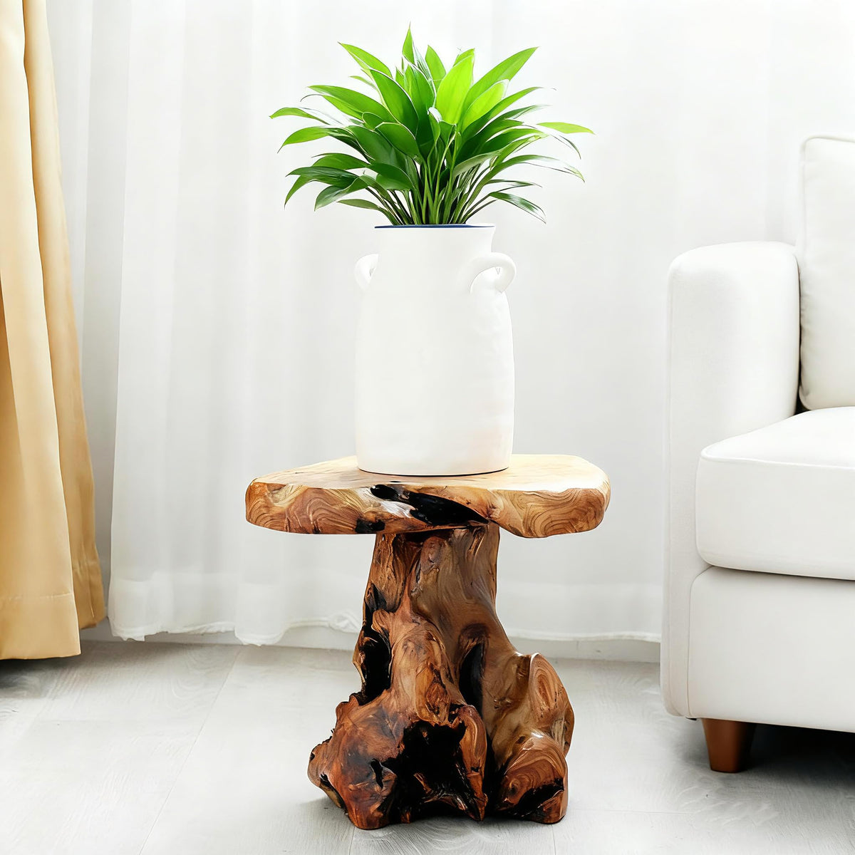 ALTERMATE cedar stump stool plant stand showing natural texture and sturdy support