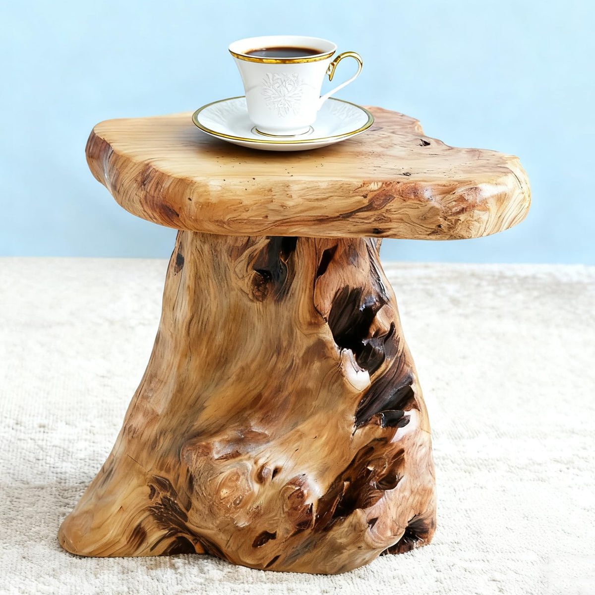 ALTERMATE cedar stool used as a compact side table with cedar charm