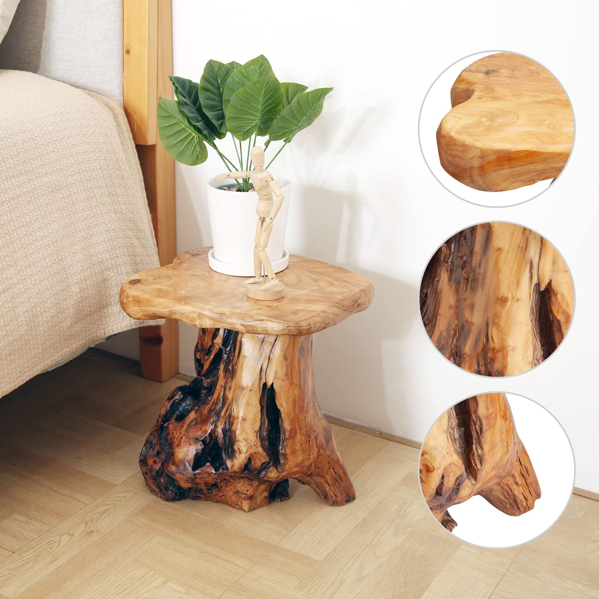 ALTERMATE solid cedar stool offers durable seating or display as a natural centerpiece