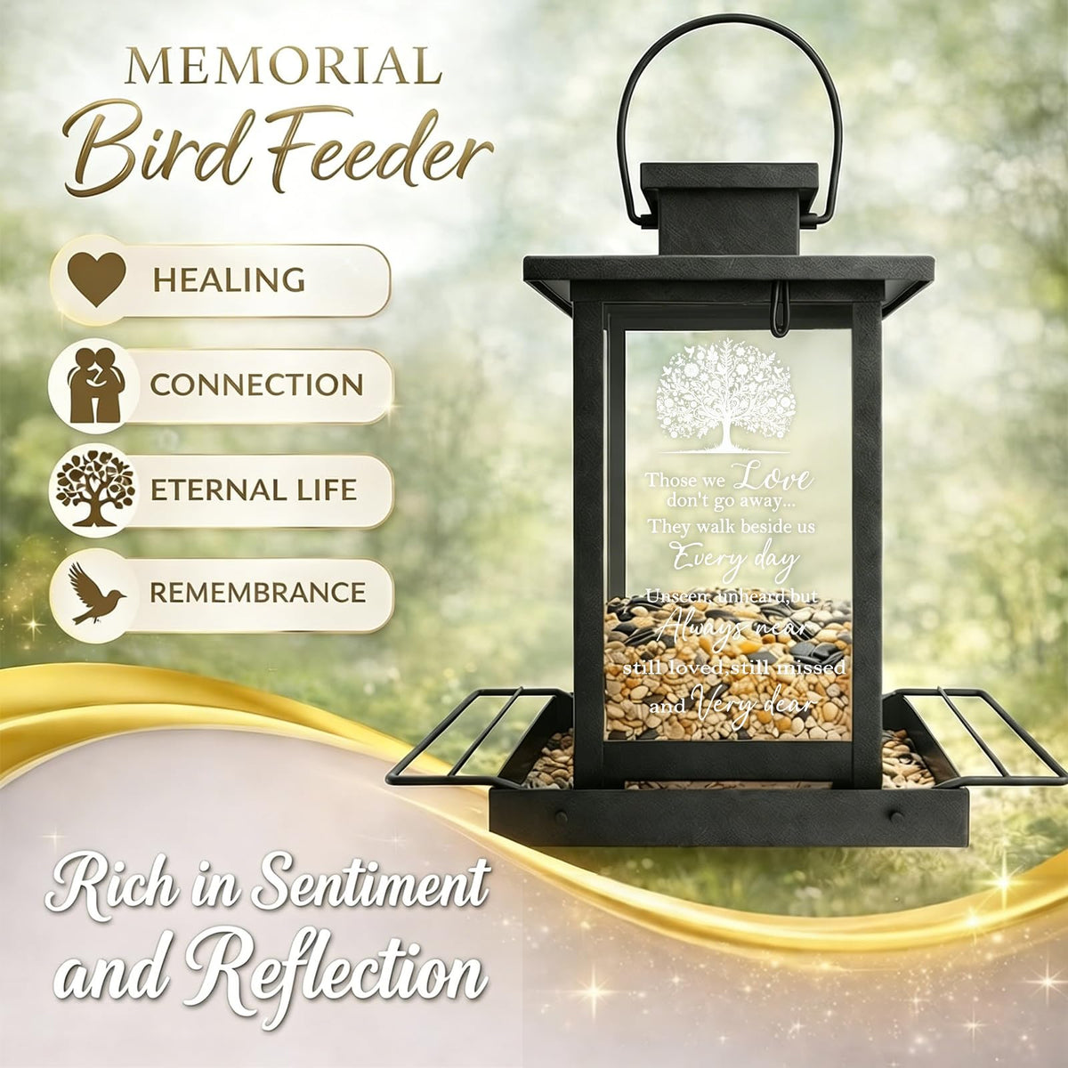 AlwaysLovarious ready-to-hang memorial feeder arrives assembled for easy setup.