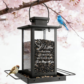 AlwaysLovarious memorial bird feeder in outdoor garden for peaceful remembrance and bird visits.