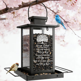 AlwaysLovarious Sympathy Memorial Bird Feeder with Tree of Life design invites visiting birds.