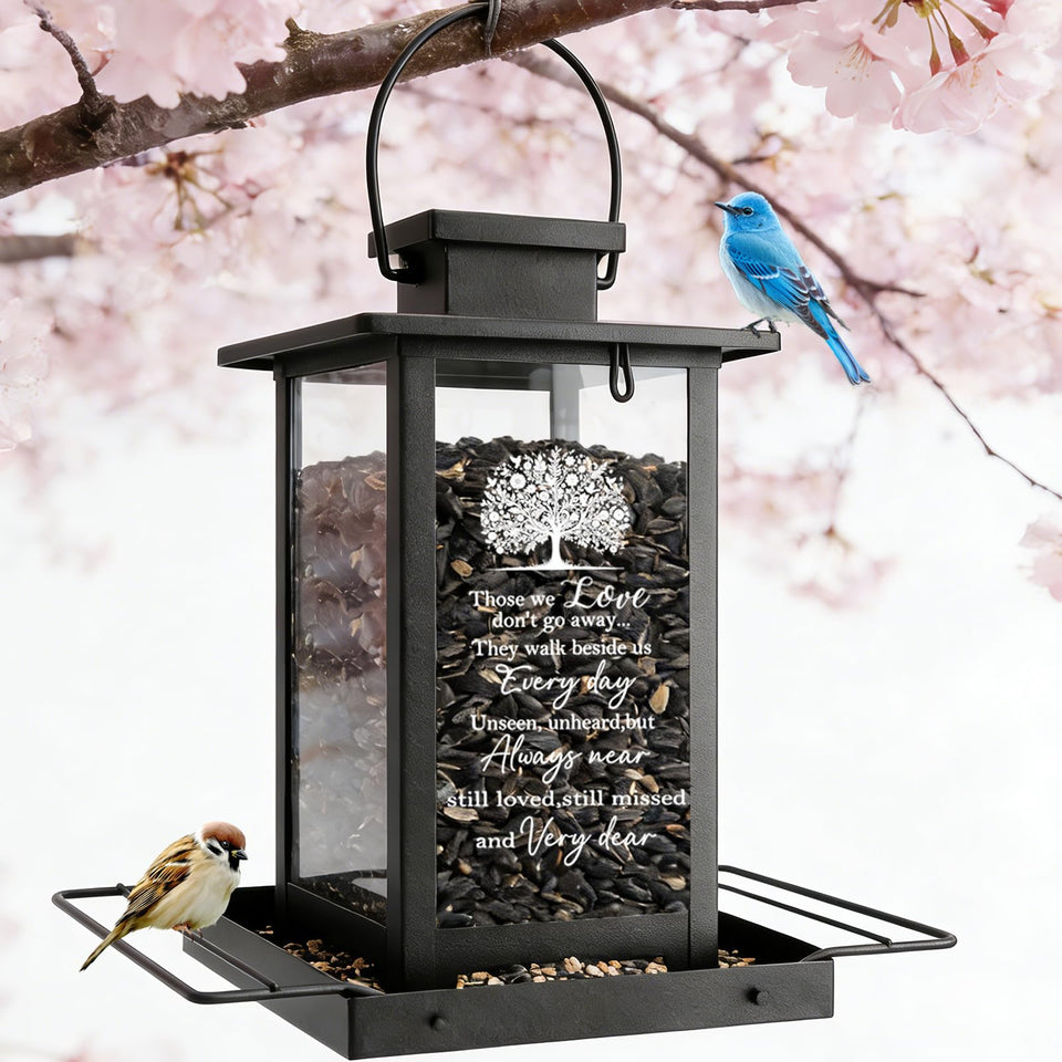 AlwaysLovarious Sympathy Memorial Bird Feeder with Tree of Life design invites visiting birds.