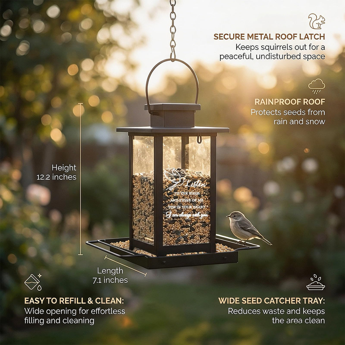 AlwaysLovarious twist-lock lid keeps seeds safe from squirrels during outdoor use.