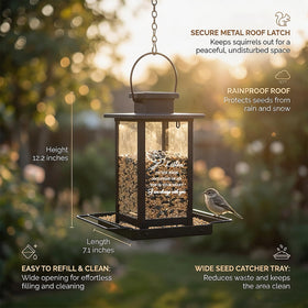 AlwaysLovarious twist-lock lid keeps seeds safe from squirrels during outdoor use.