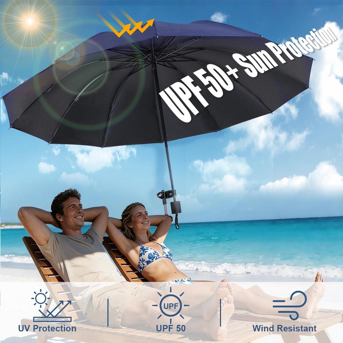 ALYSTER 360-degree adjustable umbrella blue lets you chase sun without moving your chair