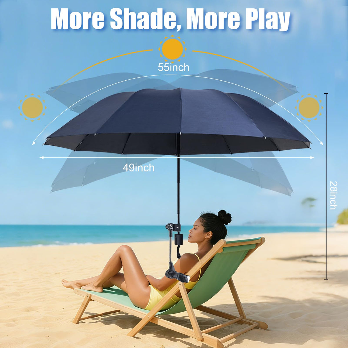 ALYSTER umbrella diameter 49 inches and arc 55 inches for wide shade coverage