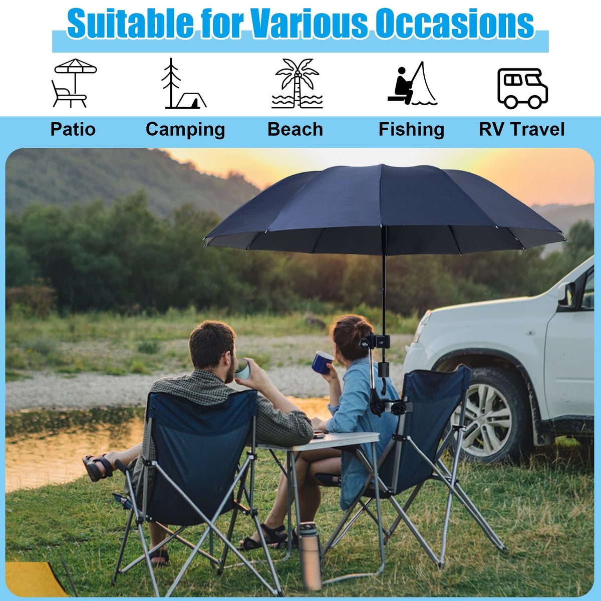 ALYSTER Multi-scene usage shows chair stroller and wheelchair shade with ease