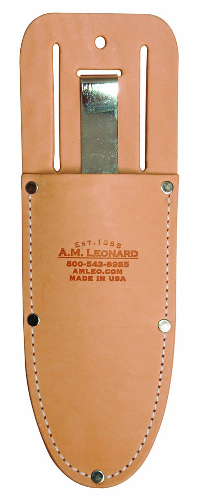 A.M. Leonard leather sheath for 4750 soil knife, clip-on design for secure, ready-to-work access.