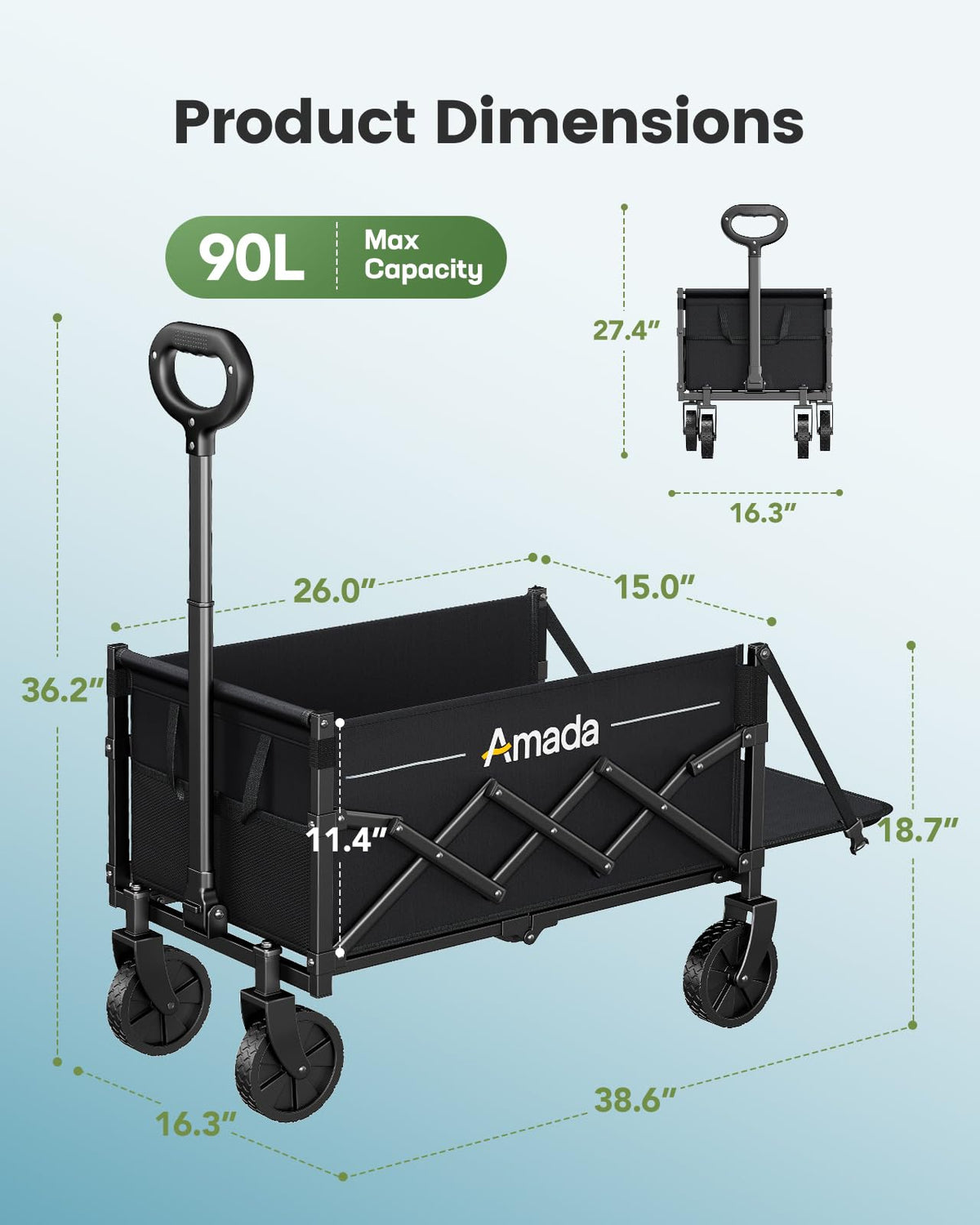 AMADA Small Wagon Cart 360lbs capacity demonstrates rugged hauling for groceries