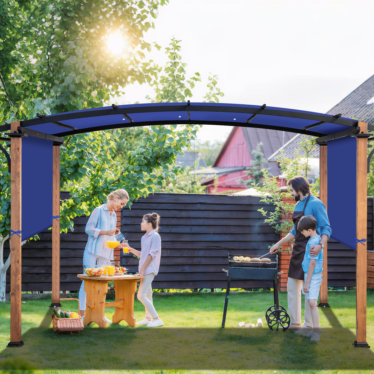 Amadecohome blue canopy top for patio provides consistent shade