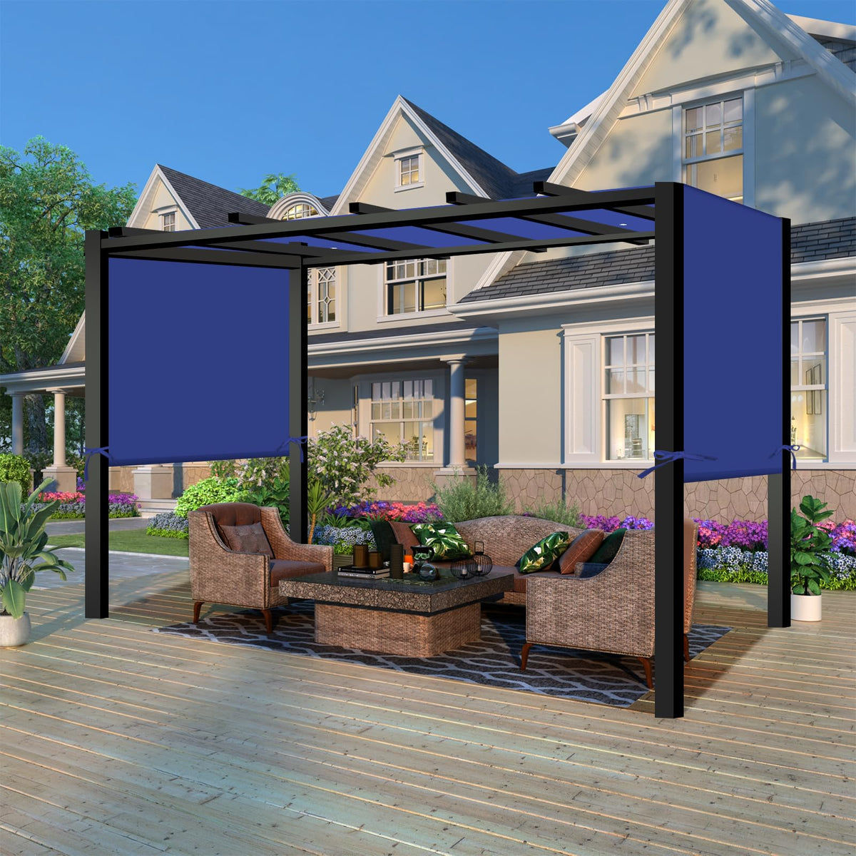 Amadecohome waterproof gazebo canopy blue top keeps rain out