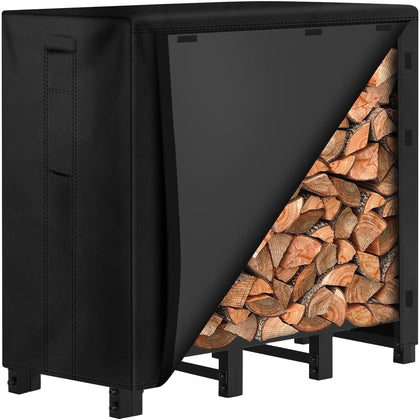 AMAGABELI 4ft firewood rack assembly demonstrates sturdy setup for organized logs.